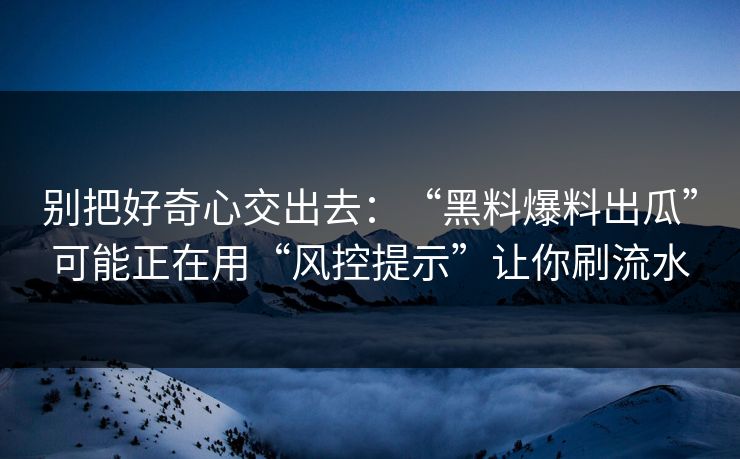 别把好奇心交出去：“黑料爆料出瓜”可能正在用“风控提示”让你刷流水-第1张图片-今日每日大赛入口